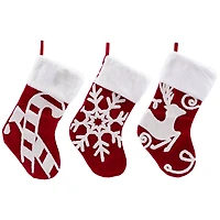 Reindeer and Snowflake Embroidered Christmas Stockings - 20" - Set of 3