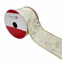 2.5" x 20ft. Cream & Silver Jacquard Scroll Wired Ribbon by Celebrate It®