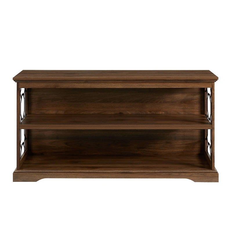 Walker Edison Dark Walnut Lateral Bookshelf with Decorative Metal Sides