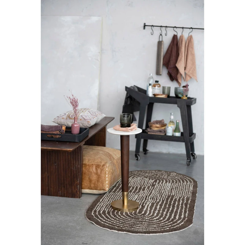 Hello Honey® Brown & Ivory Modern Oval Cotton Tufted Rug With Woven Line Design, 60" x 24"