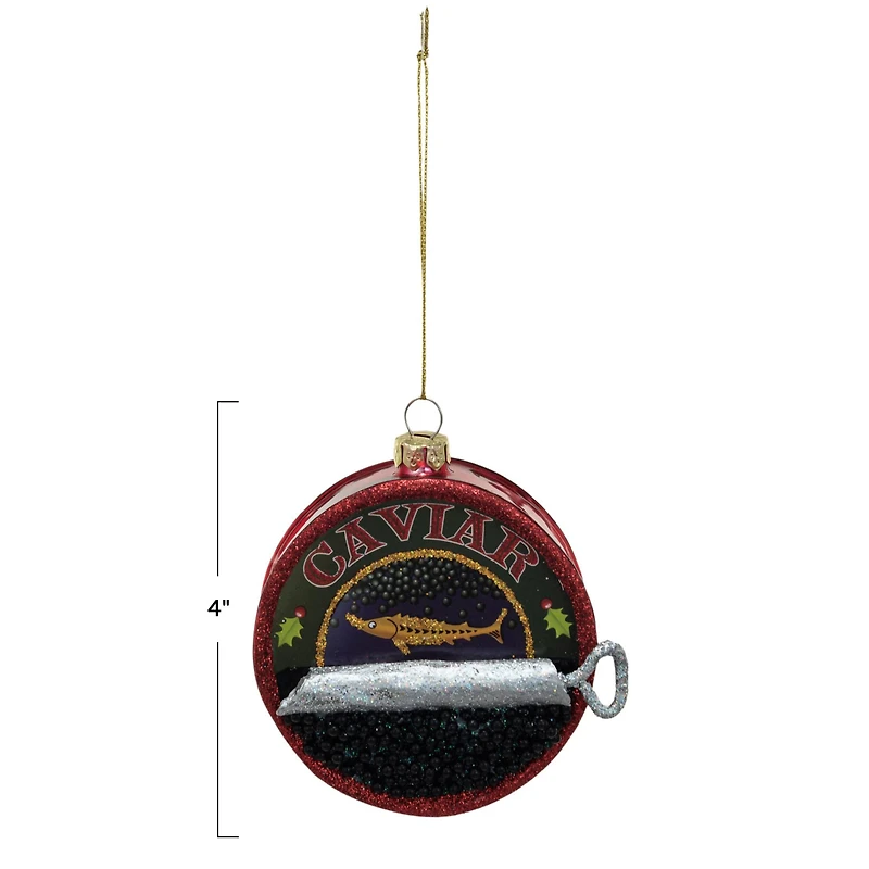 Hello Honey® 4" Hand-Painted Glass Caviar Can Ornament with Glitter