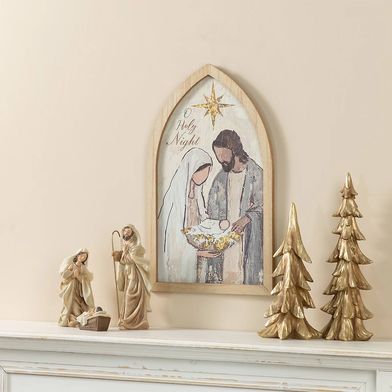 Glitzhome® 19.75" Wooden Gold Foil Nativity Scene Wall Decor