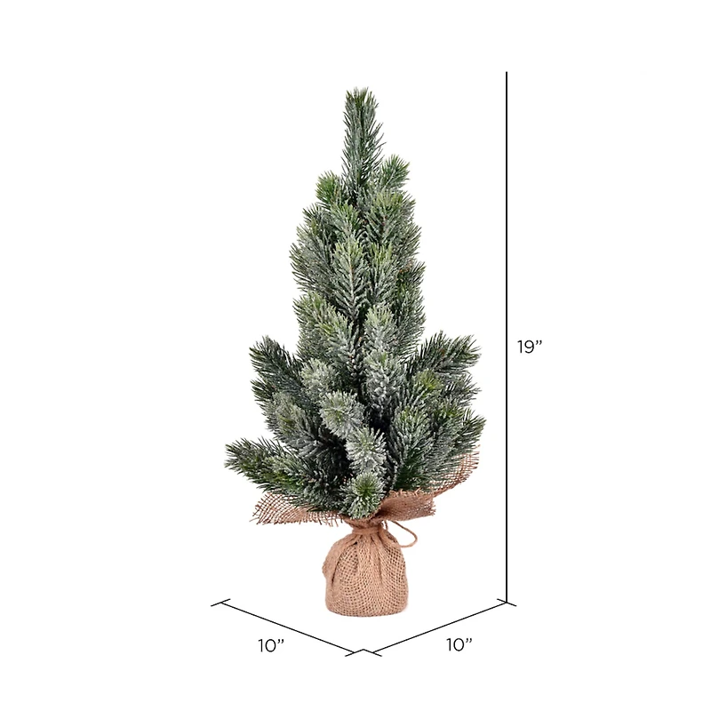 19" Unlit Frosted Spruce Sapling Artificial Christmas Tree in Burlap Base