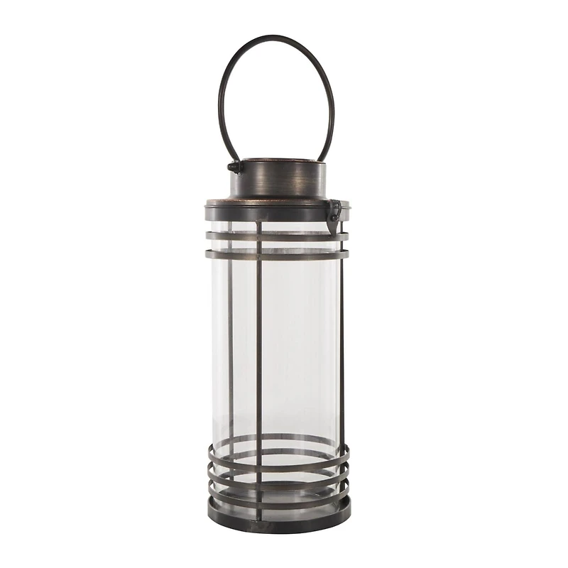 17" Black Metal Candle Lantern with Round Outlines