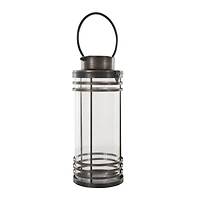 17" Black Metal Candle Lantern with Round Outlines
