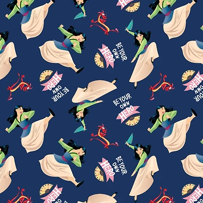 Disney® Princess Mulan Blue Be Your Own Hero Cotton Fabric