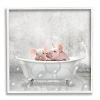 Stupell Industries Baby Piglets Bath Time Giclée Textured White Framed Wall Art