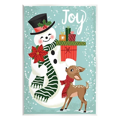 Stupell Industries Joy Smiling Snowman Holiday Deer Wall Plaque Art