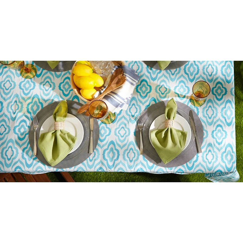 Blue Ikat Vinyl Tablecloth 70" Round