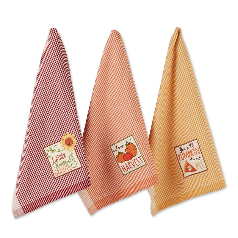 DII® Autumn Gingham Embellished Dishtowel Set