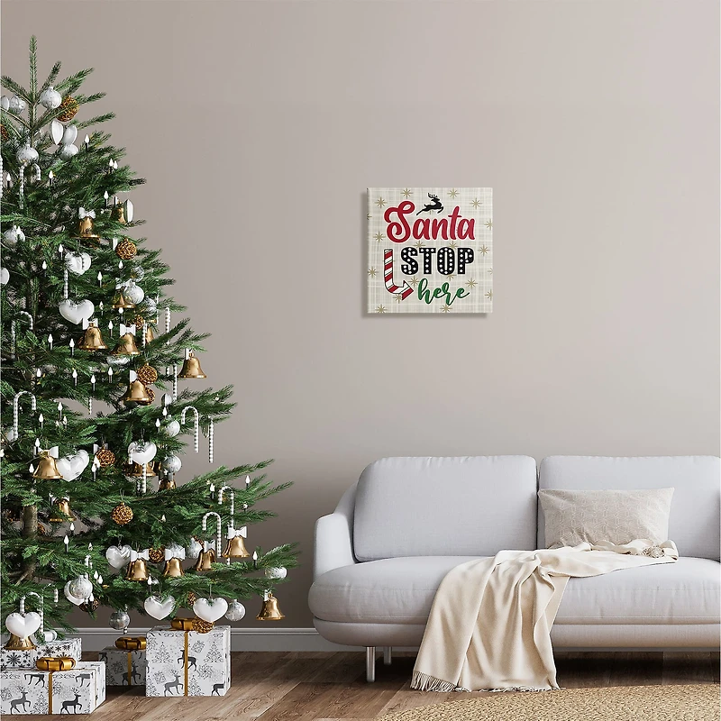 Stupell Industries Santa Stop Here Retro Holiday Canvas Wall Art