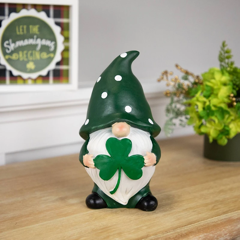 7.75" Shamrock Gnome St. Patrick's Day Outdoor Garden Statue
