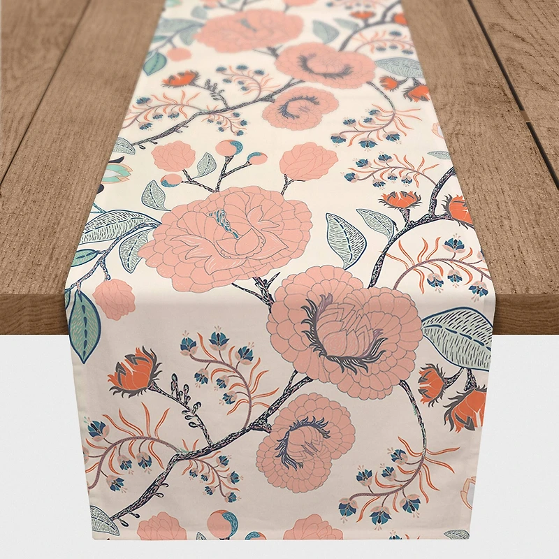 Pink Navy Floral 16" x 72" Cotton Twill Runner