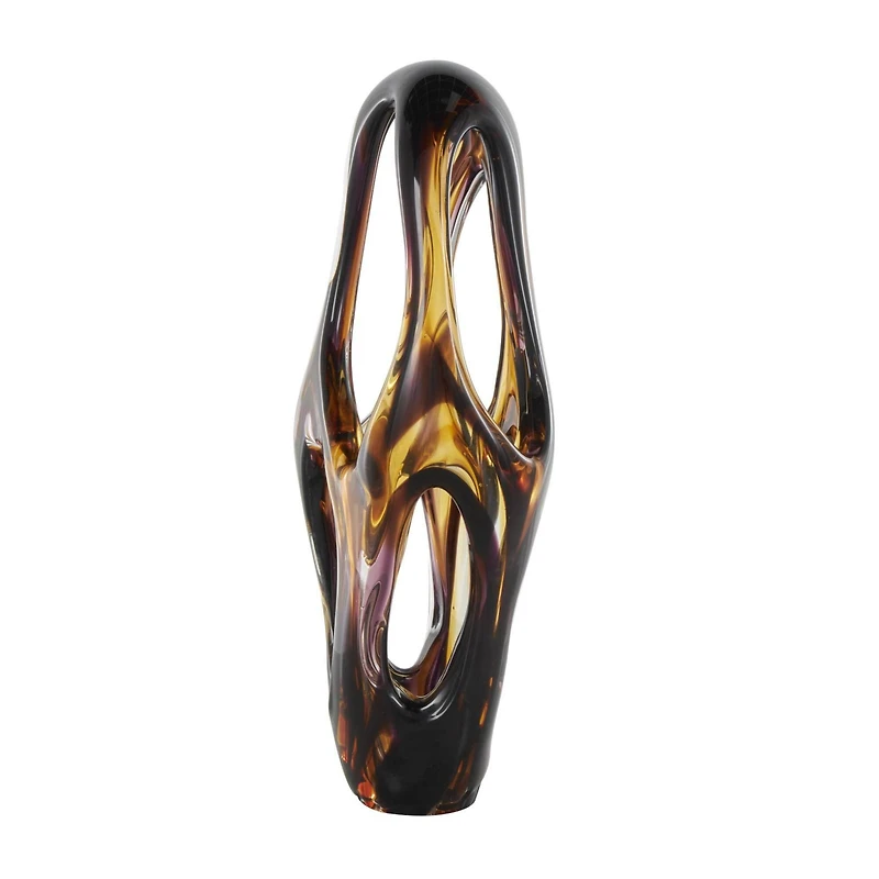 20.25" Yellow Amber Glass Abstract Sculpture