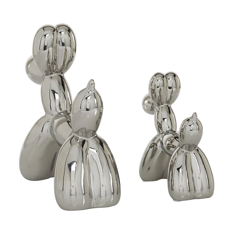 Silver Porcelain Balloon Animal Dog Sculpture Set