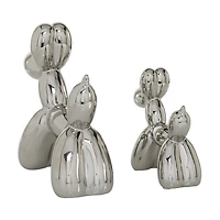 Silver Porcelain Balloon Animal Dog Sculpture Set