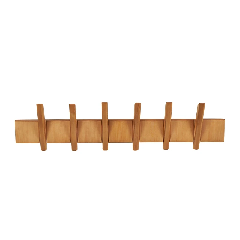 Brown Wood Minimalistic Wall Hook with 6 Hangers