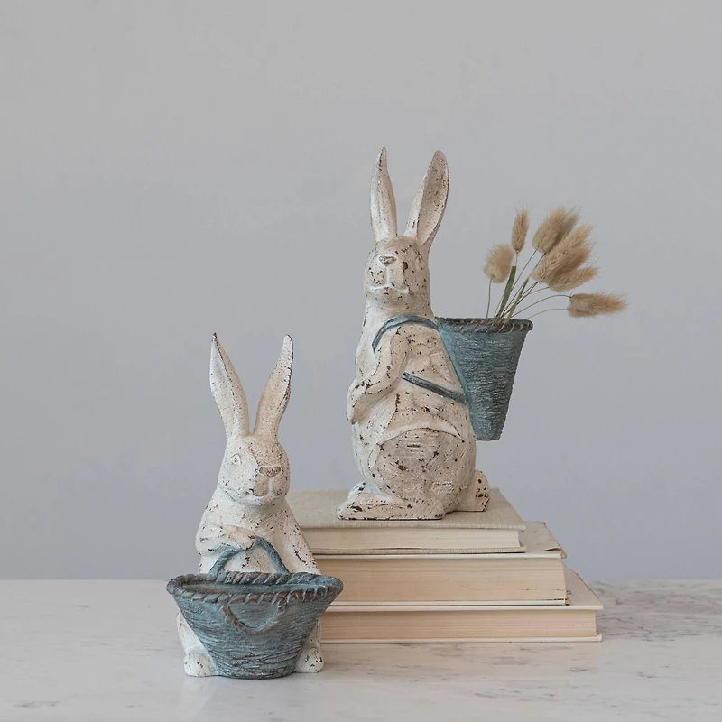 Hello Honey® Antique White & Gray Bunny Figurine Set