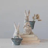 Hello Honey® Antique White & Gray Bunny Figurine Set