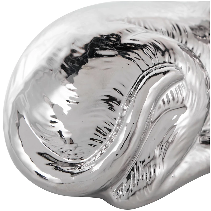 10" Silver Ceramic Laying Dog Sculpture