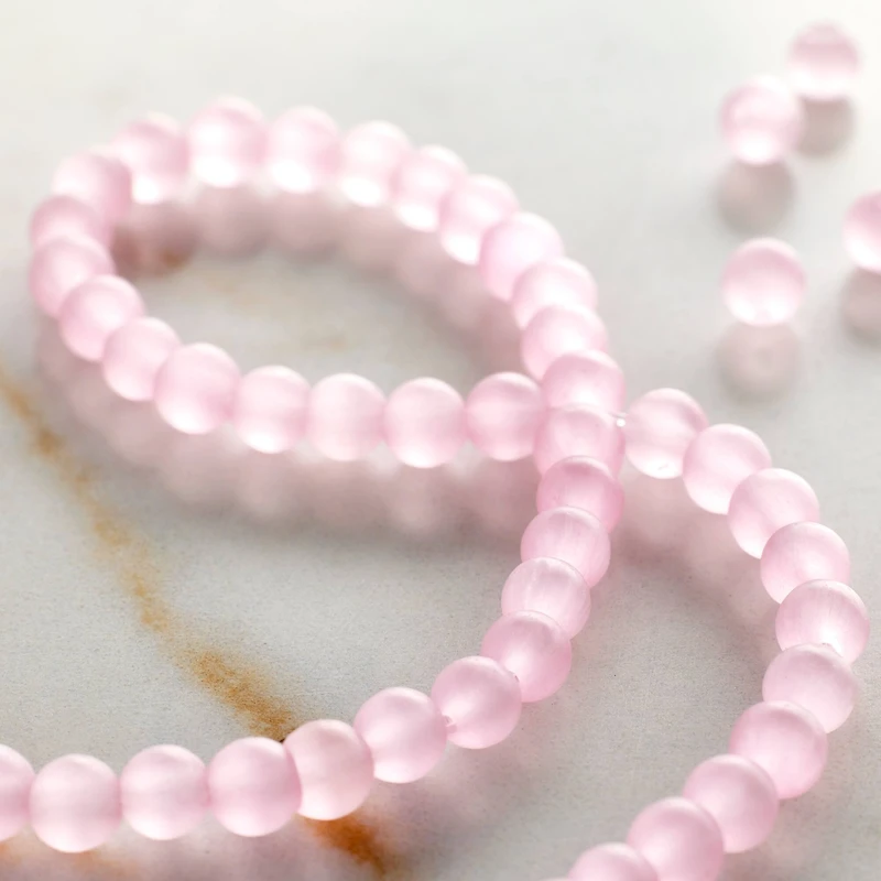 Pink Cat's Eye Round Glass Beads, 4mm by Bead Landing™