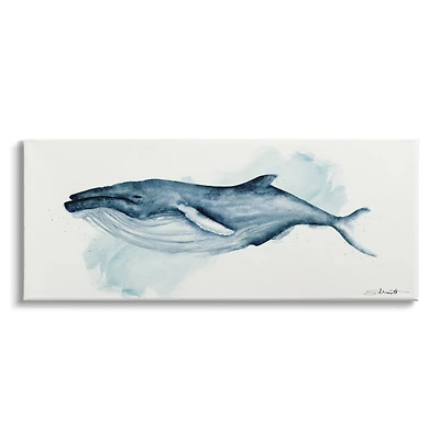 Stupell Industries Serene Humpback Whale Watercolor Painting Blue Nautical Animal Canvas Wall Art