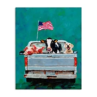 Stupell Industries Farm Animals Pickup Truck Waving American Flag Canvas Wall Art