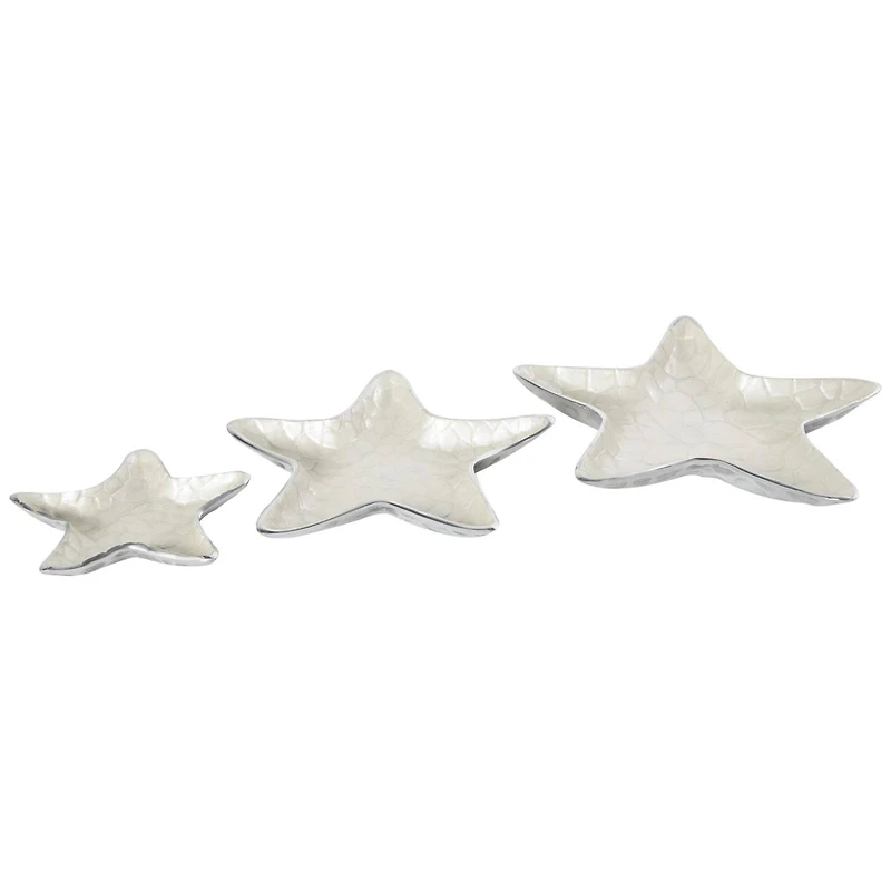White & Silver Handmade Starfish Enameled Aluminum Decorative Bowl Set