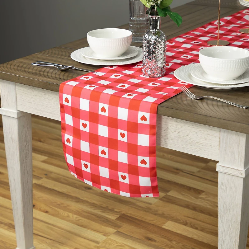 72" Checkered Heart Valentine's Day Table Runner