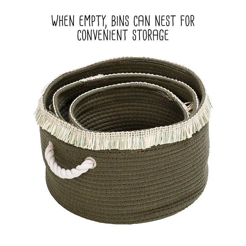 Honey Can Do Olive Nesting Cotton Rope Baskets with Fringe Set