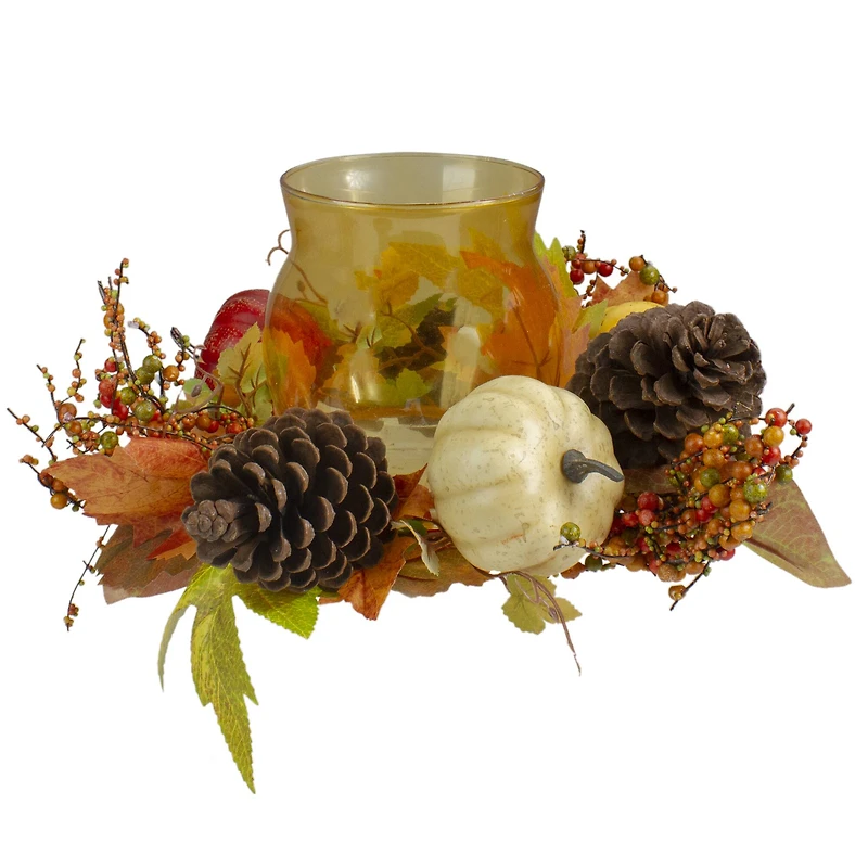 10" Pumpkin, Berry & Pinecone Tealight Candle Holder