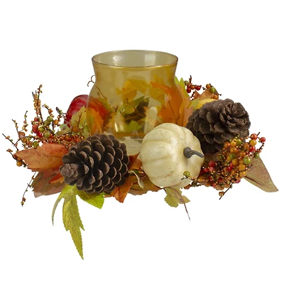 10" Pumpkin, Berry & Pinecone Tealight Candle Holder