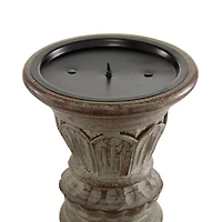 Brown Mango Wood Traditional Pillar Candle Holder Set