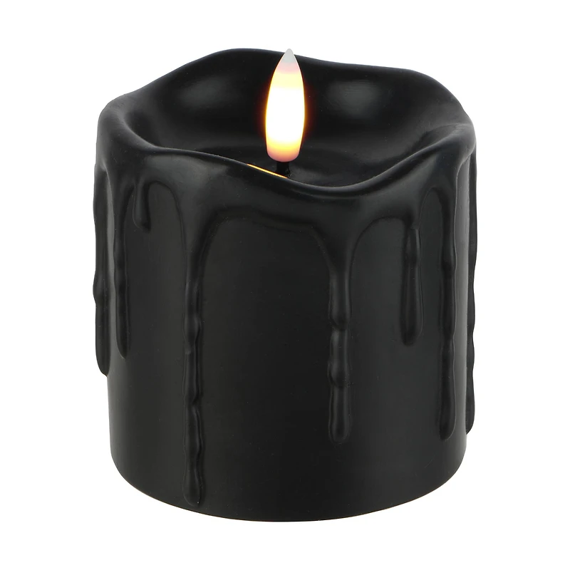 3" x 3" Black Dripping LED Wax Pillar Candle by Ashland®