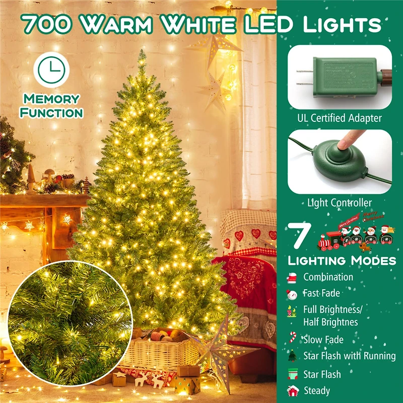Costway 6ft. Pre-Lit Hinged Artificial Christmas Tree, Warm White LED Lights