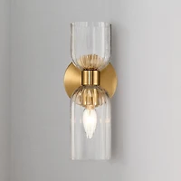 Hello Honey® Josephine Brushed Gold Mid-Century Modern Metal & Clear Ribbed Glass Wall Light