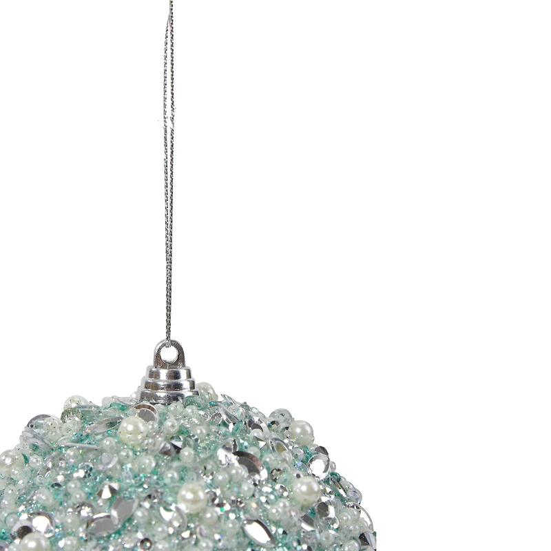 3.5" Green Glitter and White Beads Shatterproof Christmas Ball Ornament