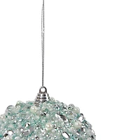 3.5" Green Glitter and White Beads Shatterproof Christmas Ball Ornament