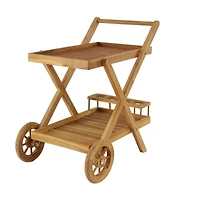 Brown Teak wood Traditional Outdoor Rolling Serving Cart, 32" x 32" x 21"