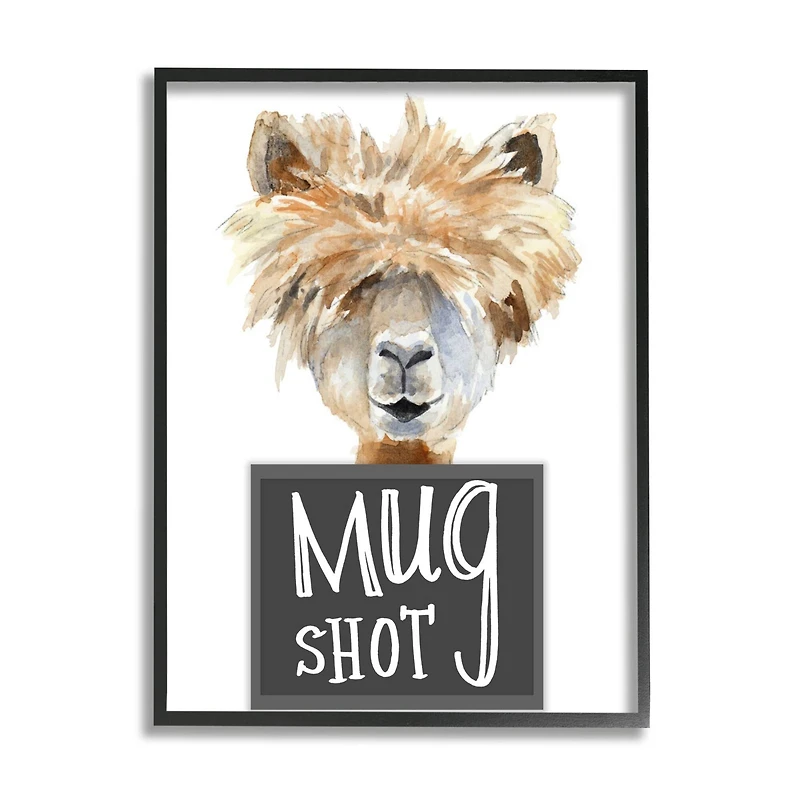 Stupell Industries Fluffy Hair Alpaca Animal Mugshot Funny Portrait Framed Wall Art