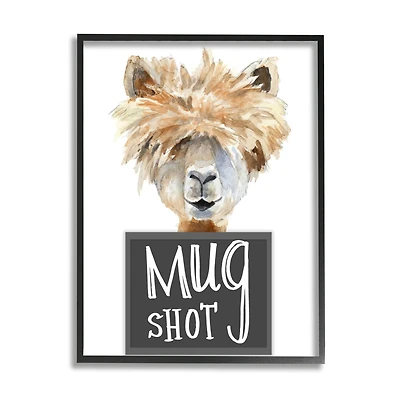 Stupell Industries Fluffy Hair Alpaca Animal Mugshot Funny Portrait Framed Wall Art