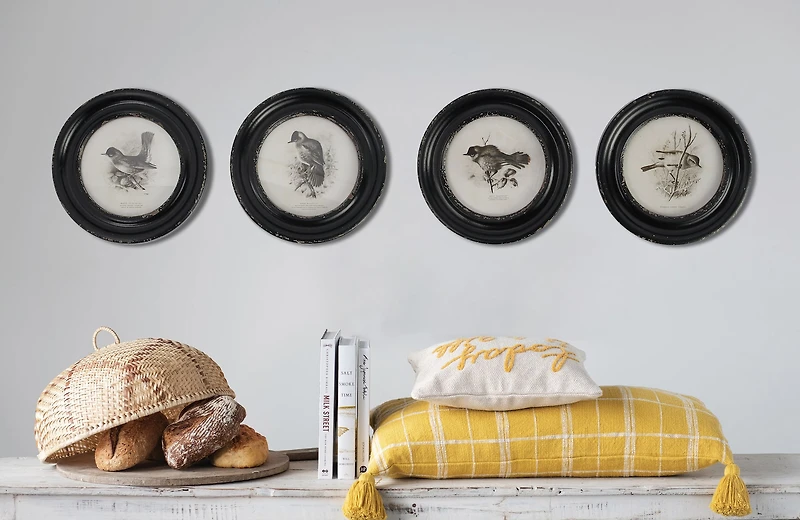 Hello Honey® Round Bird Print Wood Framed Set