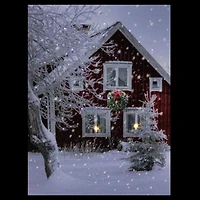 LED Lighted Red Snowy Barn House Christmas Wall Art