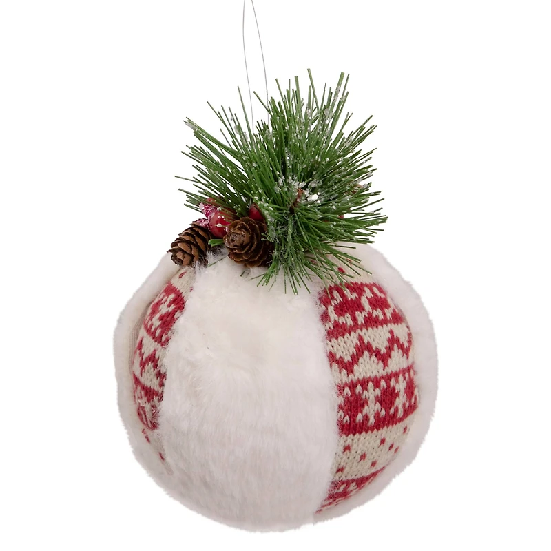 8" Faux Fur and Nordic Print Christmas Ball Ornament