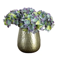 11" Hydrangea Arrangement in Gold Metal Vase