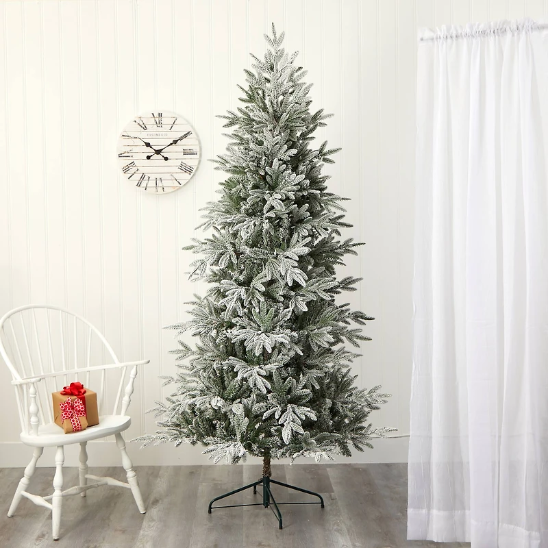 7.5ft. Pre-Lit Flocked Manchester Spruce Artificial Christmas Tree with Clear LED Lights