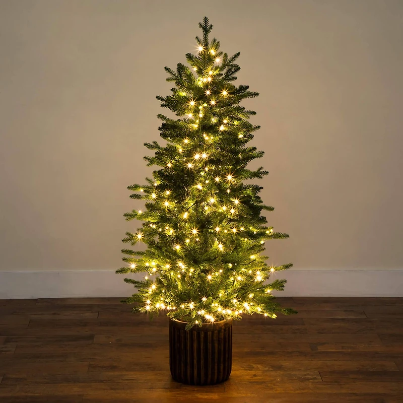 4.5ft. Pre-Lit Pine Artificial Christmas Tree in Decorative Planter with Clear LED Lights