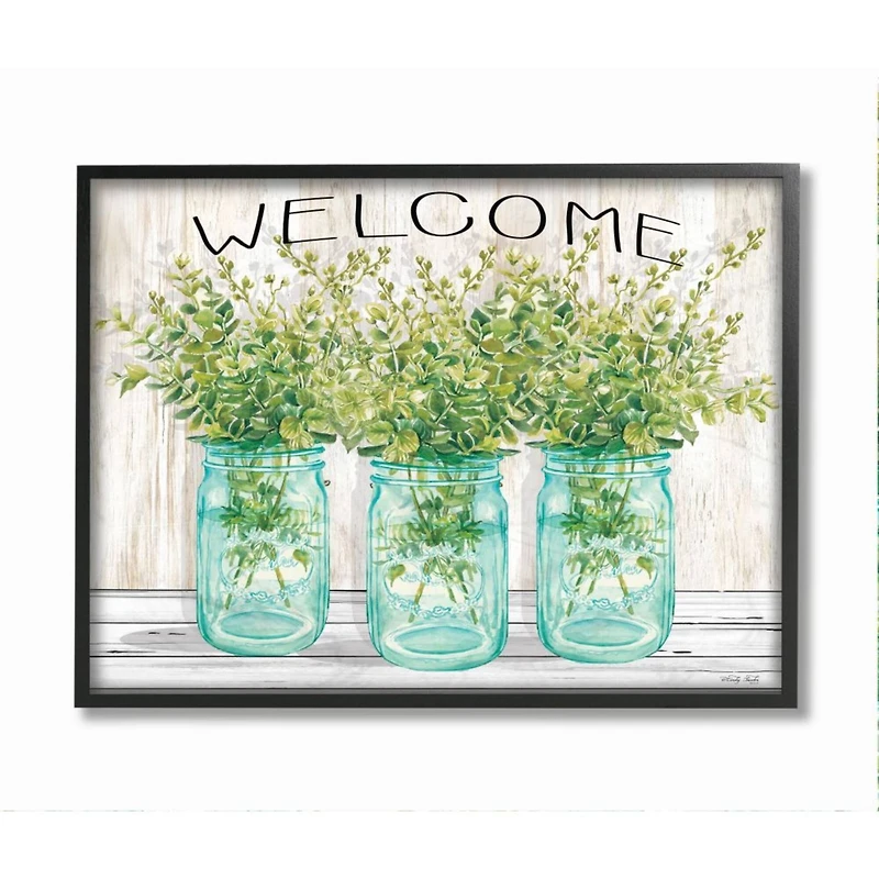 Stupell Industries Country Greenery Welcome Print with Frame Wall Accent