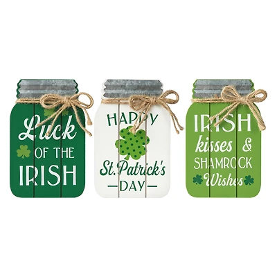 Glitzhome® 7" Set of 3 St. Patrick's Wooden Mason Jar Table decor