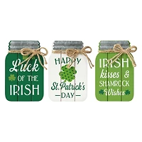 Glitzhome® 7" Set of 3 St. Patrick's Wooden Mason Jar Table decor